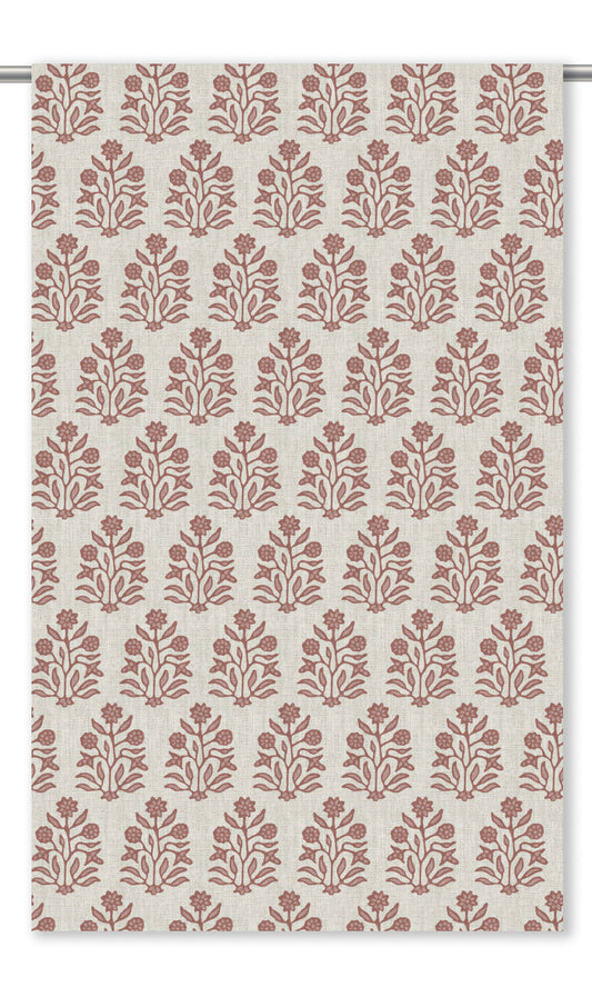 Floral Block Print Window Blinds (Cream/ Berry Red)