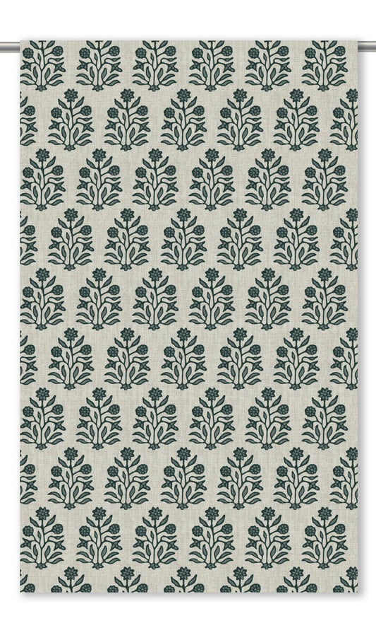 Floral Block Print Roman Shades (Cream/ Green)