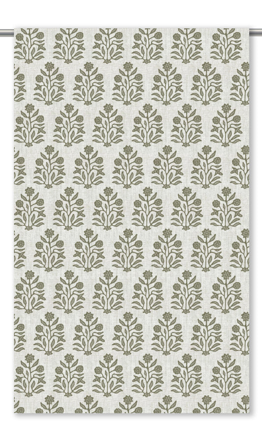 Floral Block Print Fabric Blinds (Cream/ Army Green)