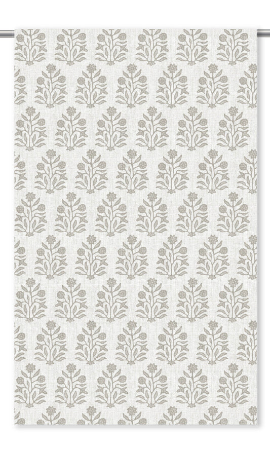 Floral Block Print Window Curtains (Cream/ Taupe Gray)