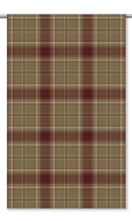 Tartan Plaid Home Decor Fabric By the Yard (Olive Green/ Maroon Red)