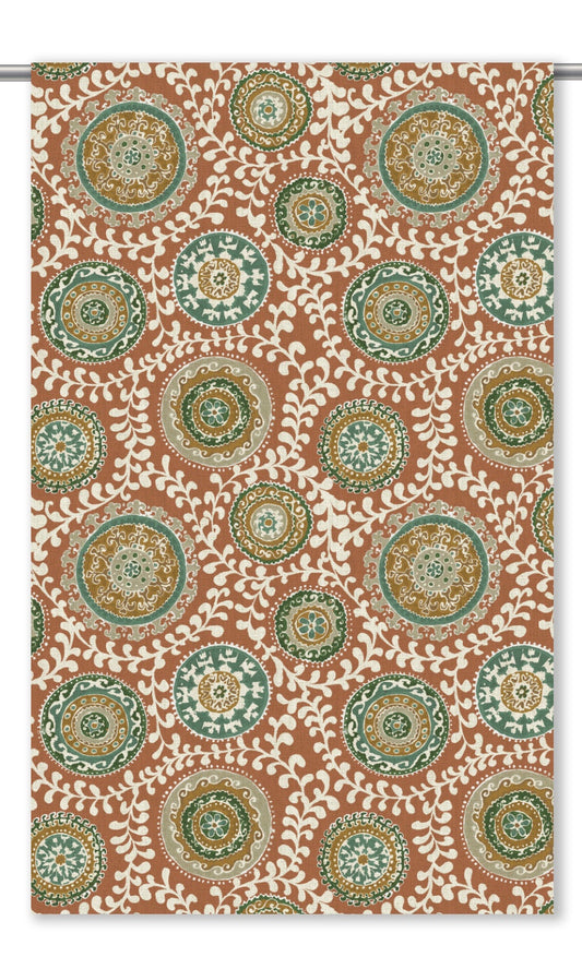 Ajrakh-Style Floral Print Roman Blinds (Orange-Brown/Teal Blue/ Green)