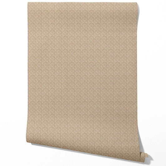 Neutral Small Floral Lattice/ Geometric Micro-Print Traditional Wallpaper Sample (Beige/ Brown/ Taupe)