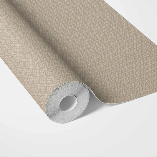Neutral Small Floral Lattice/ Geometric Micro-Print Traditional Wallpaper Sample (Beige/ Tan Brown)