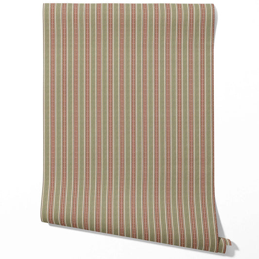 Geometric Striped Traditional Wallpaper Sample (Red/ Green)