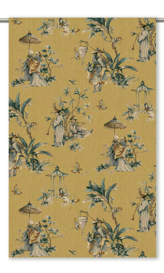 Chinoiserie Floral Window Shades (Yellow Ochre/ Hague Blue)
