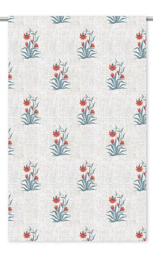 Floral Block Print Roman Shades (Cream/ Brick Red/ Gray-Blue)