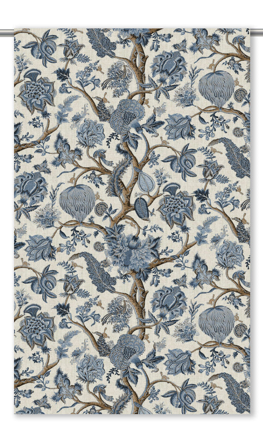 Floral Home Decor Fabric By the Yard (Indigo Blue/ Tawny Brown)