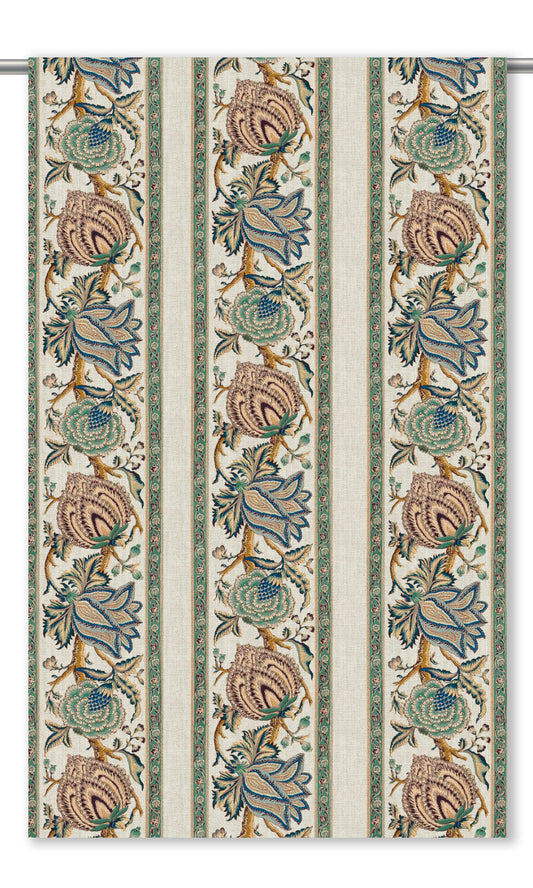 French Floral Stripes Fabric Blinds (Seafoam Green/ Blue/ Salmon Beige)