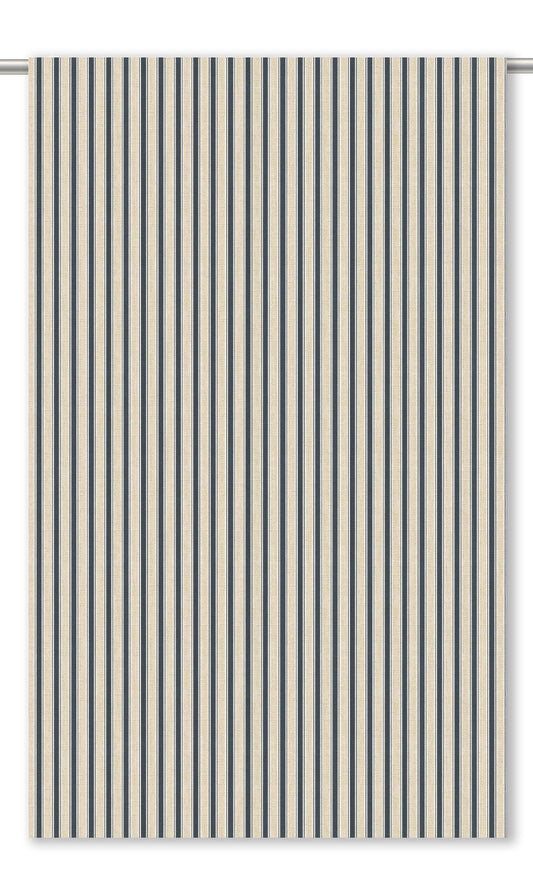 Ticking Stripe Home Decor Fabric By the Yard (Midnight Blue/ Beige)