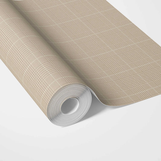 Neutral Textured Check/ Geometric Traditional Wallpaper Sample (Soft Beige/ Tan)