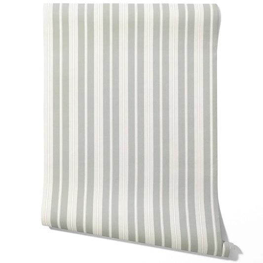 Neutral Geometric Striped Traditional Wallpaper Sample (Sage Grey)