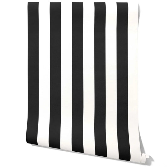 Neutral Geometric Striped Traditional Wallpaper (Black/ White)