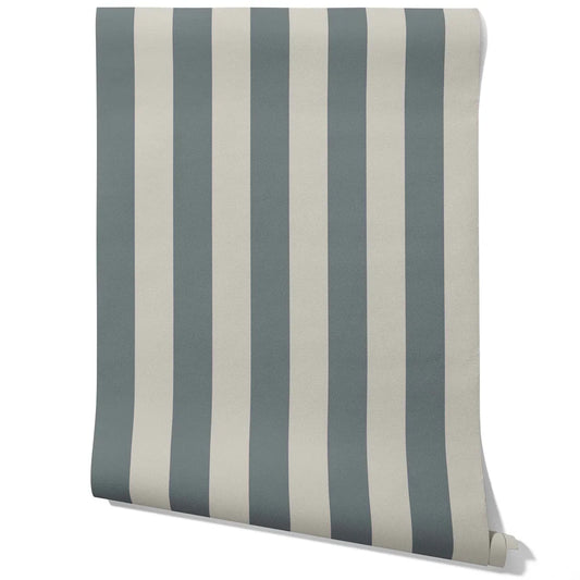 Neutral Geometric Striped Traditional Wallpaper Sample (Slate Blue/ Grey)
