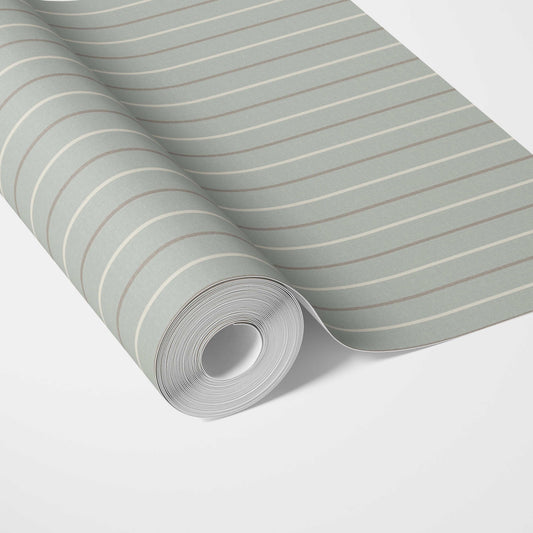 Neutral Geometric Striped Traditional Wallpaper Sample (Green-Grey)
