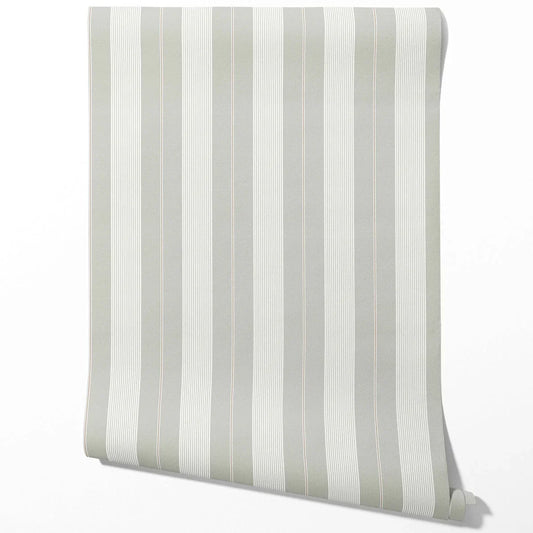 Neutral Geometric Striped Traditional Wallpaper Sample (Grey-Green)
