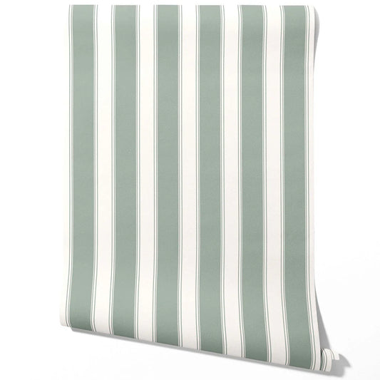 Geometric Striped Traditional Wallpaper Sample (Sage Green/ Grey)