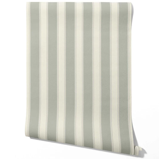 Neutral Geometric Striped Traditional Wallpaper Sample (Sage Grey)