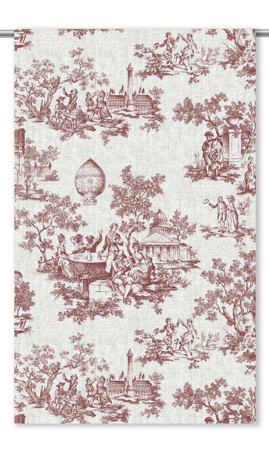 Toile de Jouy Home Decor Fabric By the Yard (Maroon Red/ White)