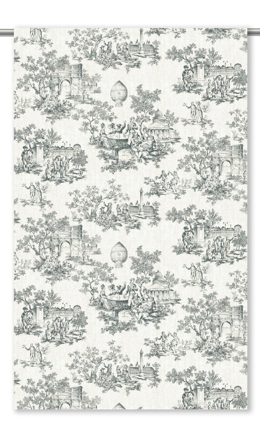 Toile de Jouy Drapery (Charcoal Gray/ White)