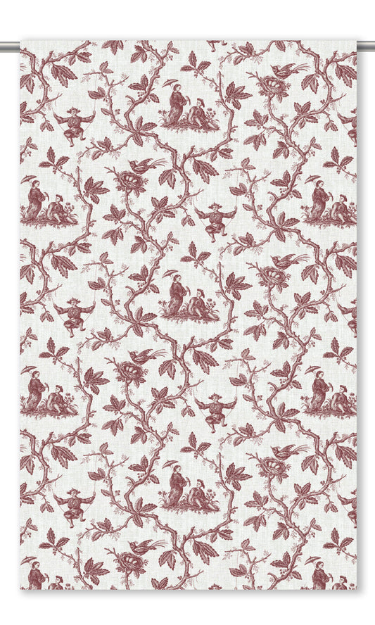 Toile de Jouy Home Decor Fabric By the Yard (Maroon Red/ White)