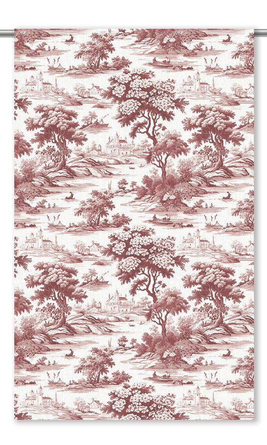 Toile de Jouy Home Decor Fabric By the Yard (Maroon Red/ White)