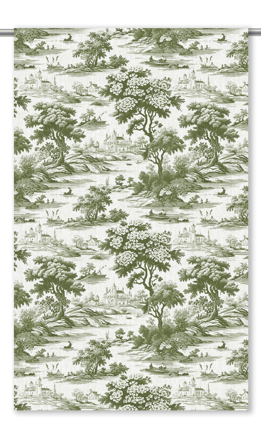 Toile de Jouy Window Shades (Fern Green/ White)