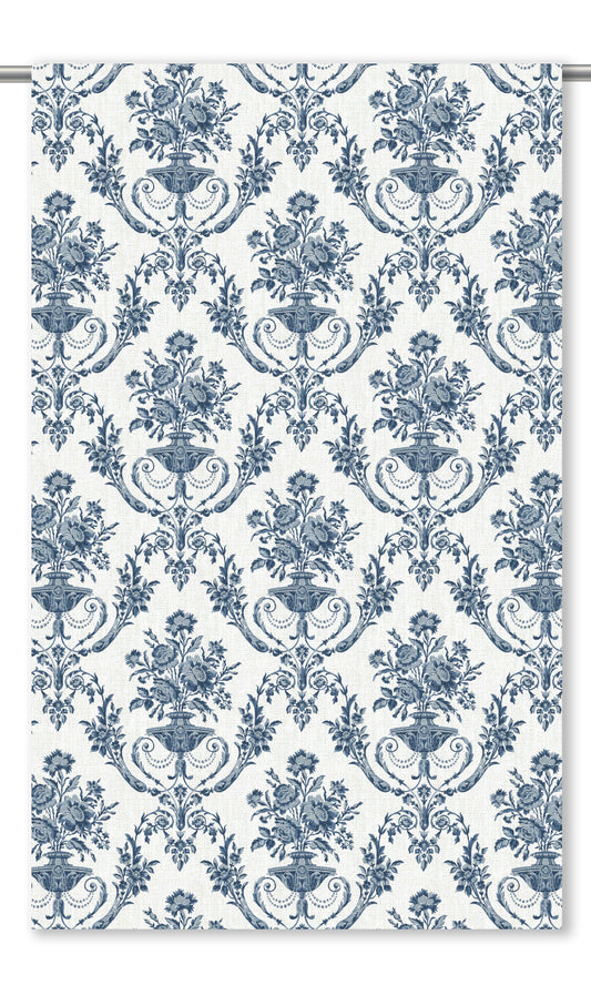 Toile Damask Roman Shades (Navy Blue/ White)