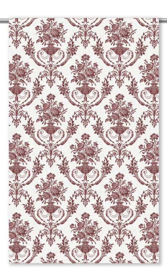 Toile Damask Home Decor Fabric Sample (Maroon Red/ White)
