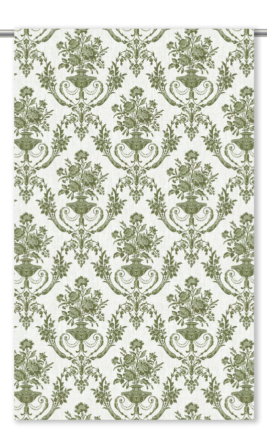 Toile Damask Home Decor Fabric Sample (Fern Green/ White)