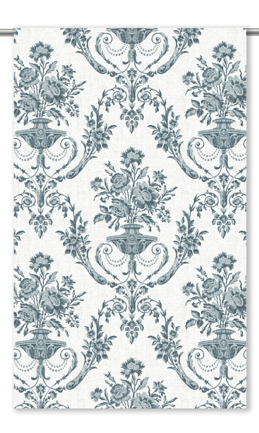 Toile Damask Home Decor Fabric Sample (Slate Blue/ White)