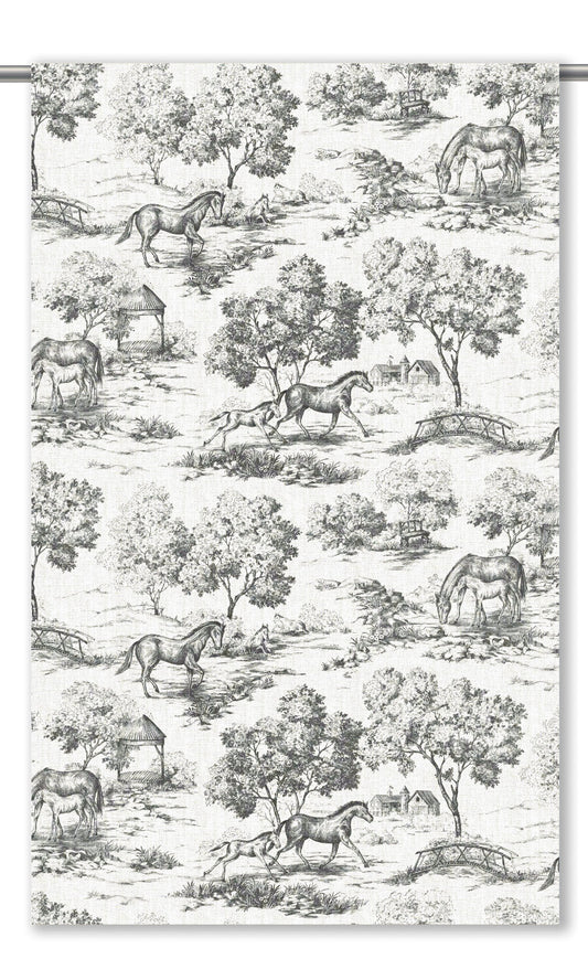 Toile de Jouy Window Curtains (Charcoal Gray)