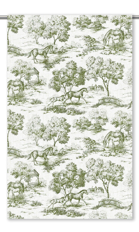 Toile de Jouy Home Decor Fabric By the Yard (Fern Green/ White)