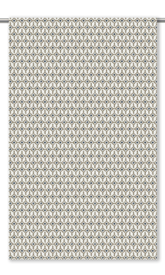 Geometric Trellis Home Decor Fabric By the Yard (Taupe/ Navy Blue)