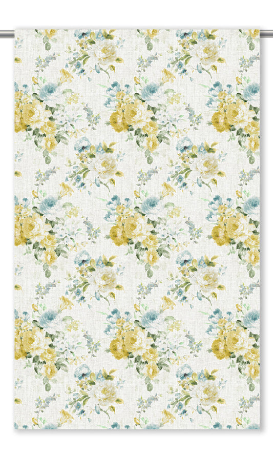 English Floral Window Curtains (Primrose Yellow/ French Blue/ Parchment White)