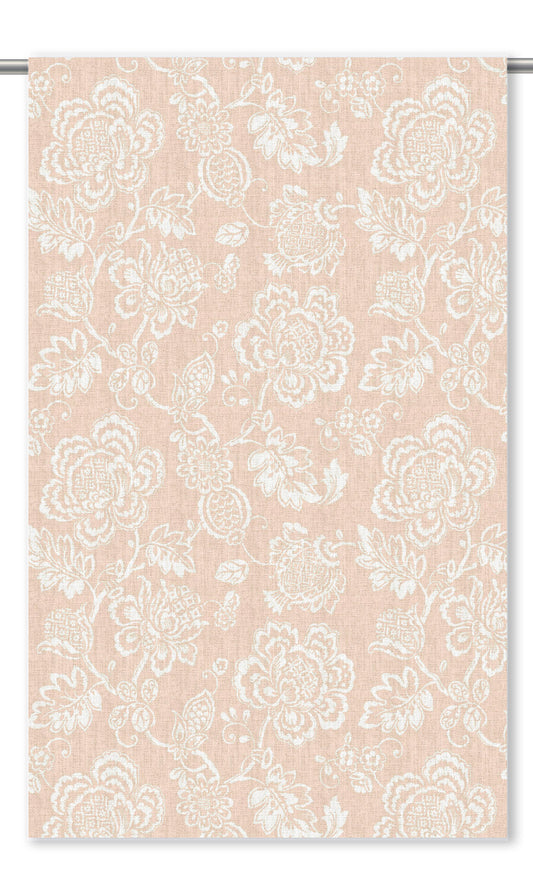 Jacobean Floral Drapery (Peach-Pink/ White)