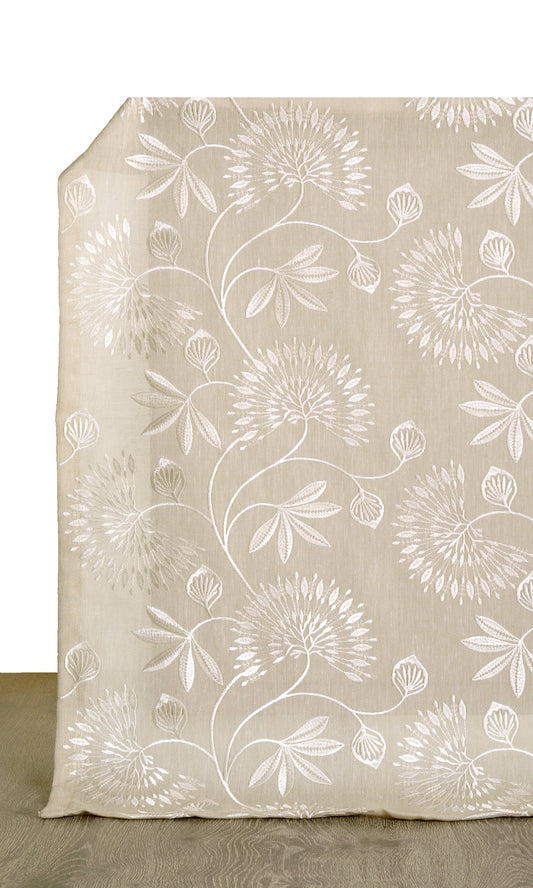 Floral Semi Sheer Blinds (Wheat Beige/ White)