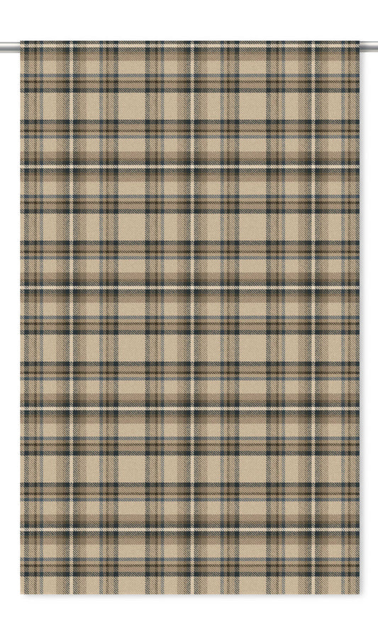Plaid Velvet Window Curtains (Beige/ Charcoal Gray/ Brown)
