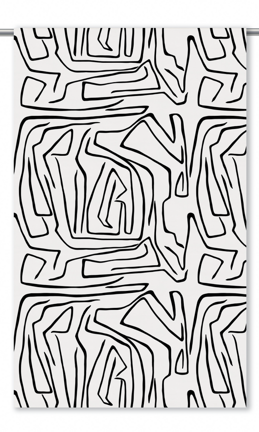 Modern Abstract Velvet Window Shades (Warm White/ Black)