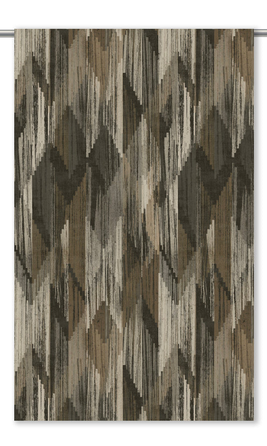 Abstract Chevron Velvet Drapes (Deep Taupe/ Charcoal Gray/ Umber Brown)