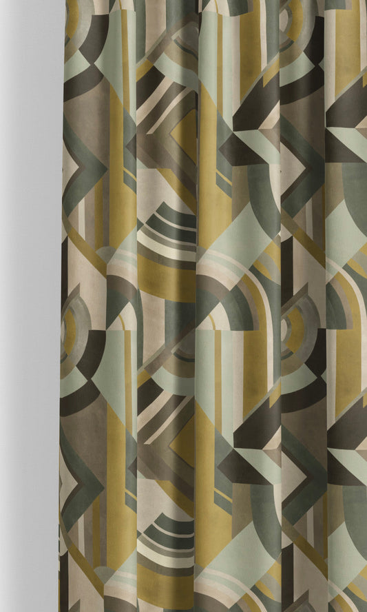 Modern Abstract Velvet Window Shades (Smoky Walnut/ Ochre Yellow/ Sage Gray)