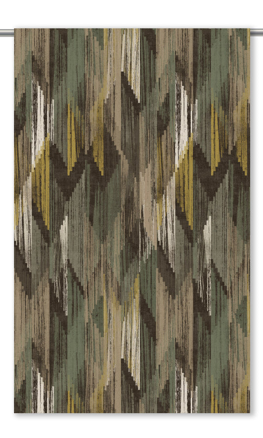 Abstract Chevron Velvet Roman Shades (Dark Umber/ Ochre Yellow/ Sage Gray)