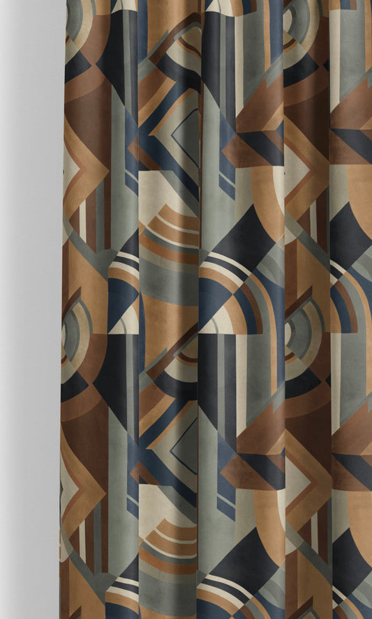 Modern Abstract Velvet Window Curtains (Caramel/ Agave Green/ Mahogany Brown)