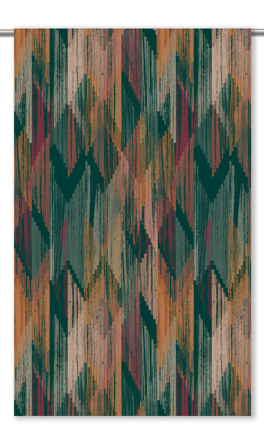 Abstract Chevron Velvet Roman Blinds (Deep Forest Green/ Caramel/ Merlot Red)