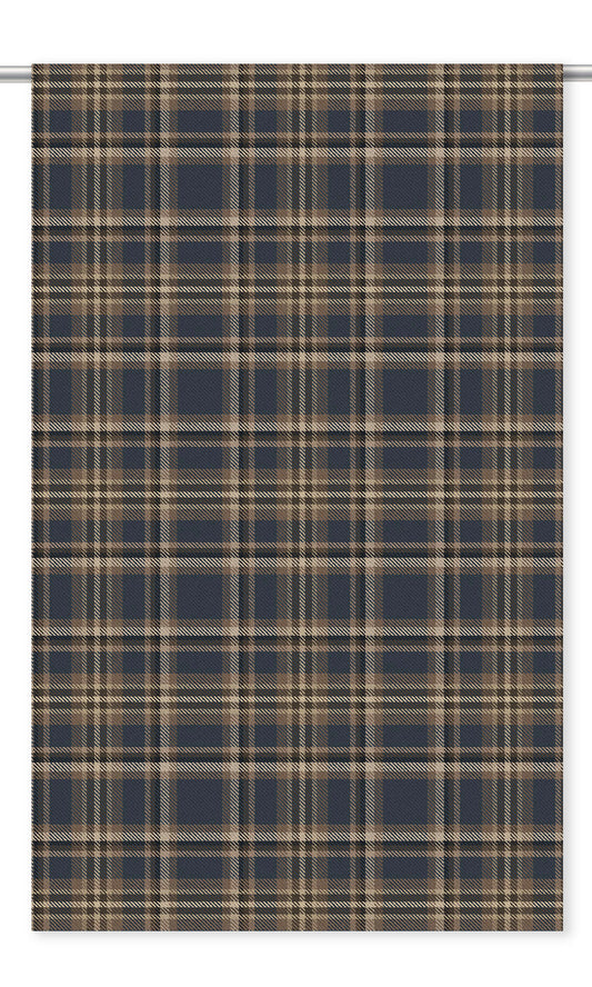 Plaid Velvet Roman Shades (Navy Blue/ Peanut Brown/ White)