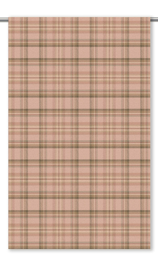 Plaid Velvet Window Curtains (Pale Pink/ Olive Green)