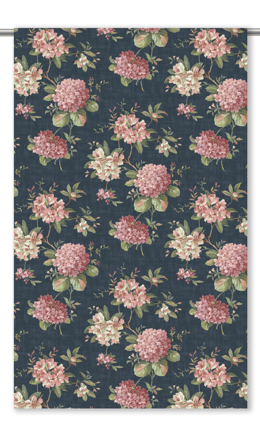 Floral Velvet Window Curtains (Deep Blue/ Blush Pink/ Pale Green)