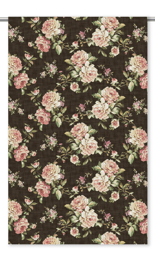 Floral Velvet Window Curtains (Coffee Brown/ Blush Pink/ Pale Green)