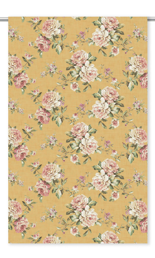 Floral Velvet Drapes (Eggnog Yellow/ Blush Pink/ Pale Green)