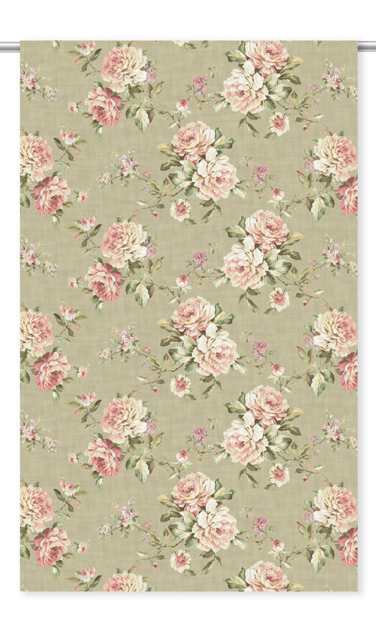 Floral Velvet Roman Blinds (Soft Greige/ Blush Pink/ Pale Green)